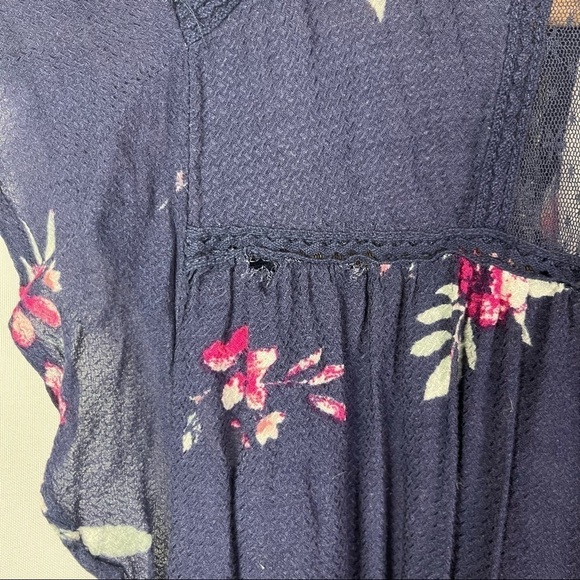 Rewind Navy Blue Floral Short Sleeve Ruffle Blouse XS - Picture 4 of 6